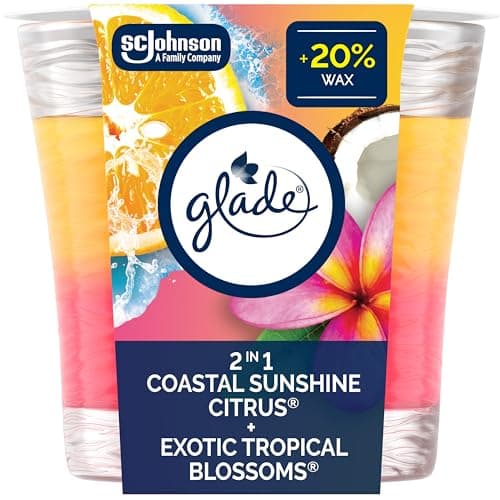 Glade Bougie parfumée 2 en 1, agrumes côtiers + fleurs tropicales exotiques, désodorisant infusé d'huiles essentielles pour parfum d'intérieur, 1 pièce