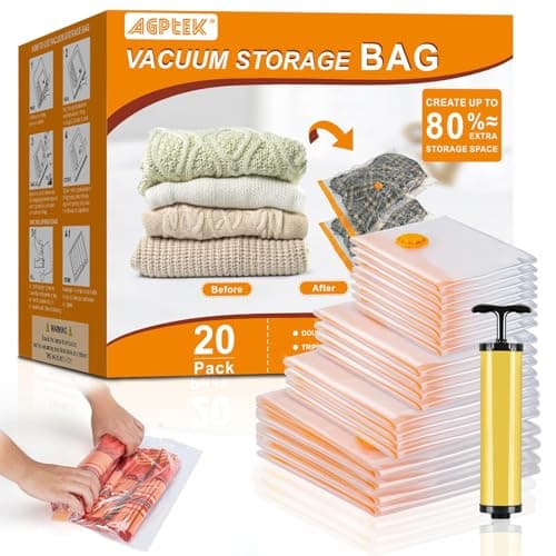 AGPTEK 20 Pack Vacuum Storage Bags, Space Saver Bags (4 Jumbo/4 Large/4 Medium/4 Small/4 Roll) for Comforters and Blankets, Vacuum Sealer Bags for...