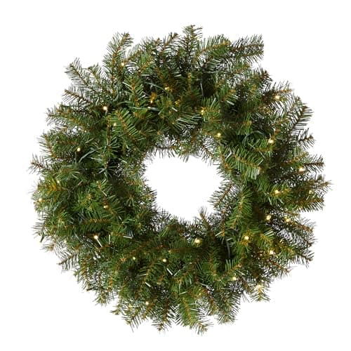 National Tree Company 24 in Pre-Lit Norwood Fir Artificial Christmas Wreath, Christmas Decoration with 50 Clear LED Lights, 250 Tips, Timer, Green