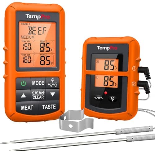 Thermomètre à viande sans fil TempPro TP20 500FT avec double sonde à viande, thermomètre numérique à viande pour aliments de cuisson sans fil pour fumeur BBQ Grill Thermomètre...