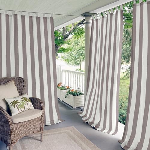Elrene Home Fashions Indoor/Outdoor Cabana Stripe Tab Top Single Panel Window Curtain Drape, 50"x84", Gray
