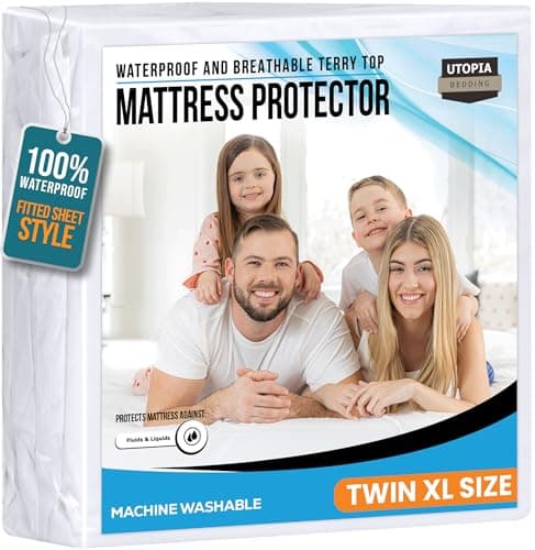 Utopia Bedding Protège-matelas imperméable Twin XL, housse de matelas en tissu éponge de qualité supérieure 200 g/m², respirant, style ajusté avec poches extensibles (blanc)