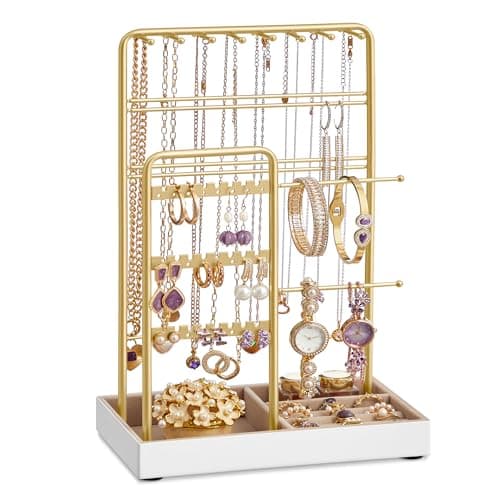 SONGMICS Porte-bijoux, organisateur de bijoux, présentoir à bijoux avec cadre en métal, or pâle UJJS021A01