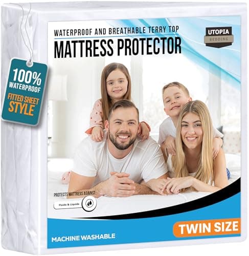 Utopia Bedding Waterproof Mattress Protector Twin Size, Premium Terry Mattress Cover 200 GSM, Breathable, Fitted Style with Stretchable Pockets...