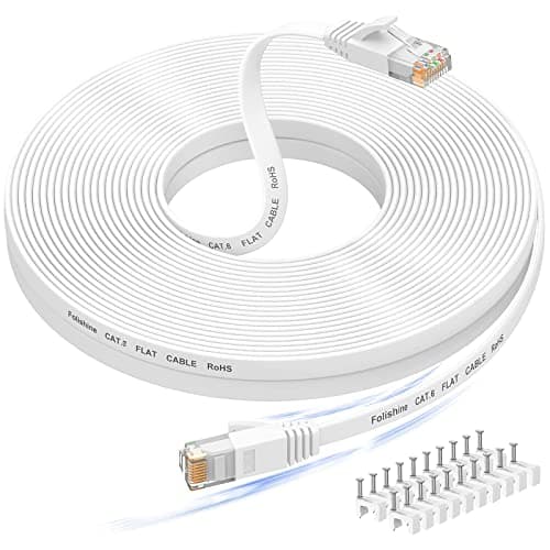 Ethernet Cable 100 ft, High Speed Cat6e/Cat6 Long Ethernet Cable with Snagless Rj45 Connector, High Speed Patch Cord Than Cat5e/Cat5, Flat White...
