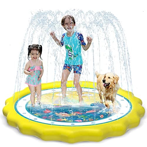 HITOP Arroseurs pour enfants pour l'extérieur, tapis anti-éclaboussures pour tout-petits 3 en 1, jouets aquatiques de 60 pouces, cadeaux pour garçons et filles de 1 2 3 4 5 ans