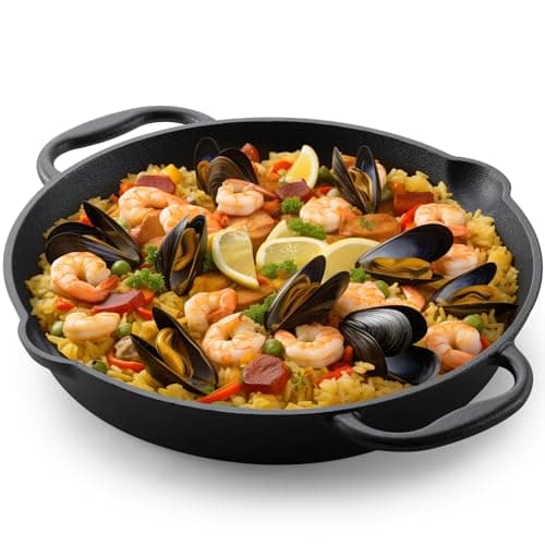 Navaris Cast Iron Skillet - 12"(30cm) Pre-Seasoned Frying Pan with Double Handles, Pour Spouts, for Oven, Stovetop, Grill & Campfire, Non-Toxic,...