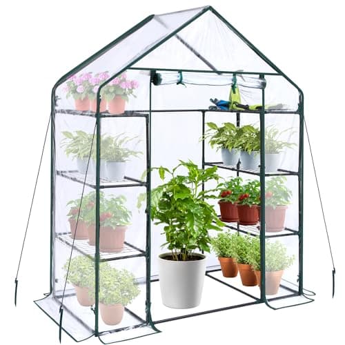 Ohuhu Petite serre pour l'extérieur : 4 niveaux 6 étagères Serre intérieure sans rendez-vous Supports pour plantes robustes Couverture en plastique PVC renforcé Mini...