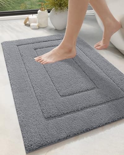 DEXI Tapis de bain antidérapant, tapis de salle de bain doux en microfibre absorbante 16x24, tapis lavable en machine pour décor de tapis de bain de sol de douche, gris