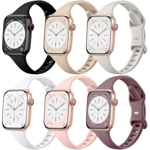 Lerobo 6 Pack Bands Compatible with Apple Watch Strap 40mm 41mm 38mm 44mm 45mm 46mm 49mm 42mm Women Men, Slim Soft Silicone Wristband Bracelet for...