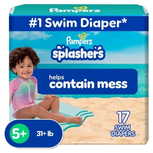 Couches de bain Pampers Splashers, taille 5+, couches de bain jetables pour bébé, 1 paquet (nombre de 17)