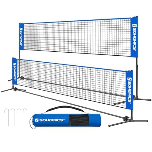 SONGMICS 16.5 ft Badminton Net, Height Adjustable Volleyball Net, Pickleball Net with Poles, Foldable Nylon Net for Tennis Indoor Outdoor Court,...