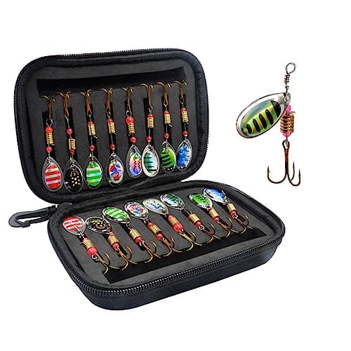 Vkinman 16 Pcs Fishing Lures Spinner Bait with Treble Hooks for Bass Trout Salmon Fishing Tackle Spinnerbait Spoons Metal Sequins Spinners Baits...