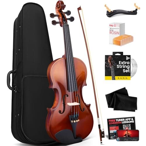 Pyle 1/2 Size Beginner Violin Starter Kit, Violin Starter Package with Travel Case & Bow, Extra Strings, Digital Tuner, Shoulder Rest & Cleaning...