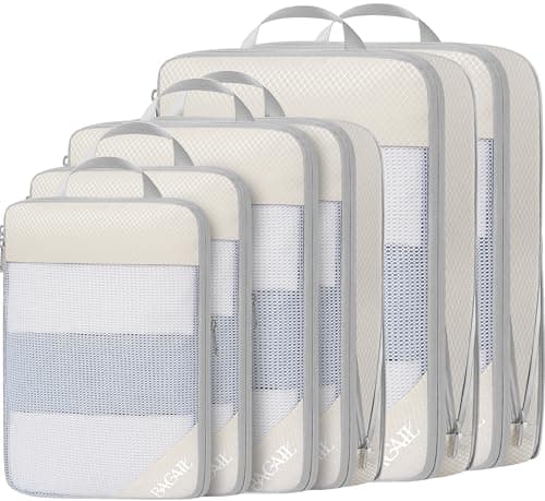 BAGAIL 6 Set/8 Set Compression Packing Cubes, Ultralight Expandable Packing Organizers for Carry on Travel Luggage(6set Cream)