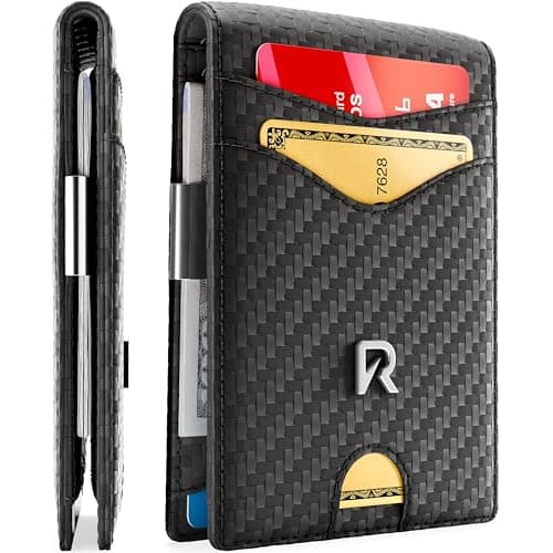 Ronyxet Slim RFID Wallet for Mens – Minimalist Wallet for Men with Money Clip, Holds 12 Cards – Durable Leather Carbon Fiber Men’s Wallet – Perfect...