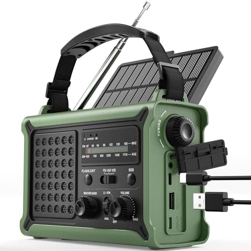 Emergency Radio Solar Hand Crank - Real 12000mAh Battery, 8500mm² Solar Panel, Enhanced AM/FM/NOAA Signal, Hi-Fi Sound, 5W Flashlight & Reading...