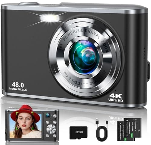 Appareil photo numérique 4K, appareils photo autofocus pour la photographie, appareil photo point and shoot pour adolescents adultes débutants, avec zoom 16X anti-tremblement, compact 48 MP...