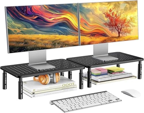 HUANUO Supports pour double moniteur - Support pour moniteur avec robuste, support pour 2 moniteurs réglable en hauteur, support pour moniteur d'ordinateur pour 2 moniteurs, support pour ordinateur portable pour...