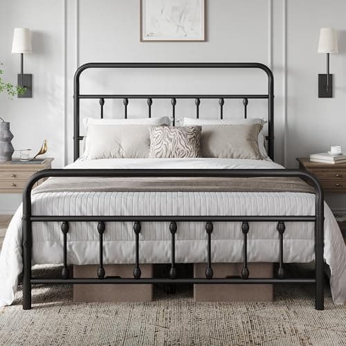 Yaheetech Classic Metal Platform Bed Frame Mattress Foundation with Victorian Style Iron-Art Headboard/Footboard/Under Bed Storage/No Box Spring...