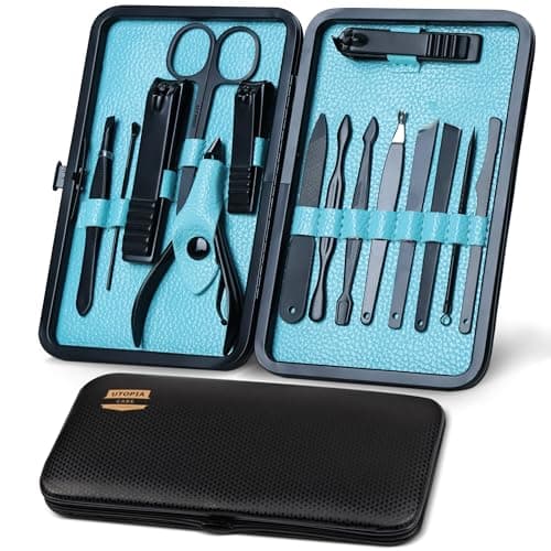 Utopia Care - Ensemble de manucure et pédicure professionnel, kit coupe-ongles en acier inoxydable 15 en 1, ensemble de toilettage de voyage portable, cuticules du visage et ongles...