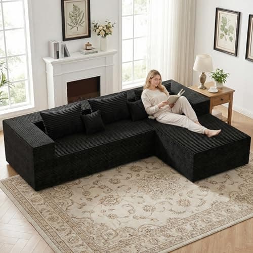 Boneless Couch Sectional, 105.9" Cloud Couch L Shaped, Corduroy Foam Compressed Sofa in a Box for Living Room