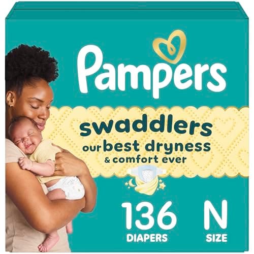 Pampers Swaddlers Diapers, Size 0 (up to 10 lbs), 136 Count, Absorbent, Keeps Baby Dry and Comfortable, Skin Safe Disposable Baby Diaper