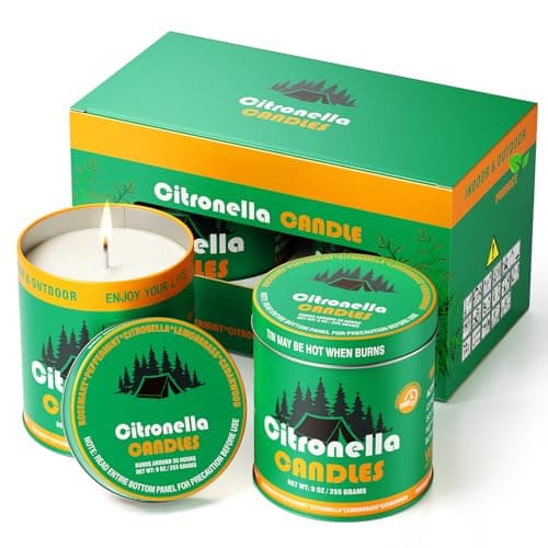 MeiGlow Citronella Candle for Outdoor Patio Camping Picnic Indoor Room, Lemongrass Scented Jars Candles, 10% Essential Oils Soy Candles (2PCS X 9OZ)