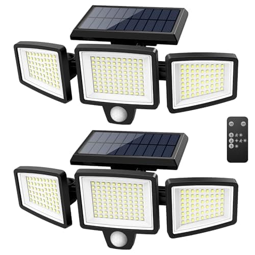 Solar Motion Sensor Outdoor Lights - 2500LM Bright LED Security Flood Light - Adjustable 3 Head Night Lighting Solar Powered IP65 Waterproof with...