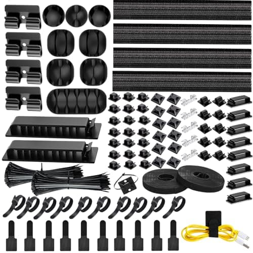 [313Pcs] Cable Management Kit, 67 Adhesive Cable Clips, Topavatop Desk Cord Organizer, 22 Reusable Cable Strap, 4 Cable Sleeve Split, 200 Nylon...
