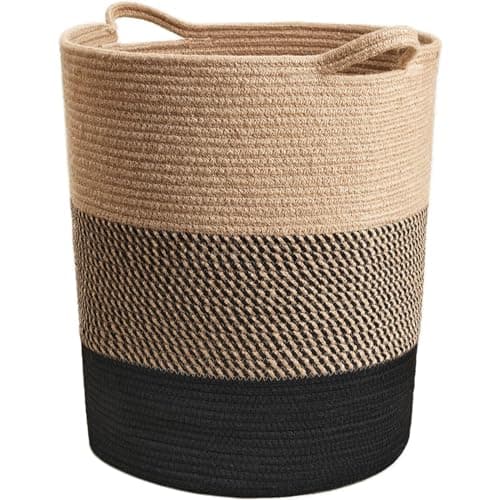 INDRESSME Large Cotton Rope Basket - Tall Laundry Basket Hamper for Dirty Clothes Woven Storage Basket for Blanket in Living Room Toy Basket for...