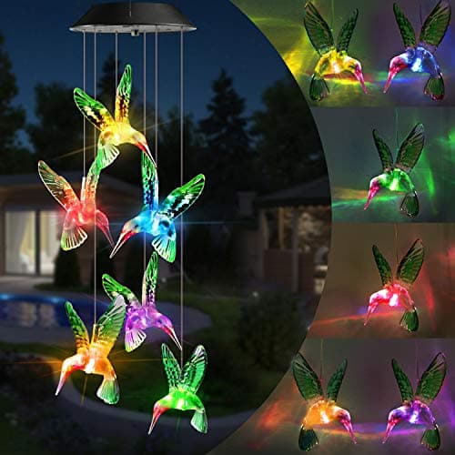 Toodour Solar Wind Chimes, Color Changing Solar Hummingbird Wind Chimes, LED Decorative Mobile, Waterproof Solar Lights Outdoor for Patio, Window,...