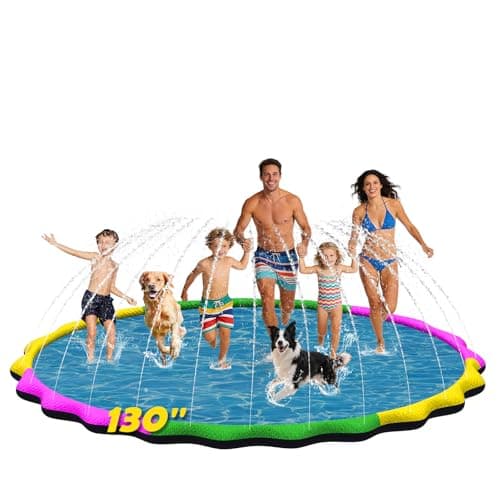 Glowpoint 130” Extra Large Non-Slip Splash Pad for Kids & Dogs, 11FT Outdoor Water Sprinkler Pad, 0.5mm Thickened Tear-Resistant PVC, Kids Water...