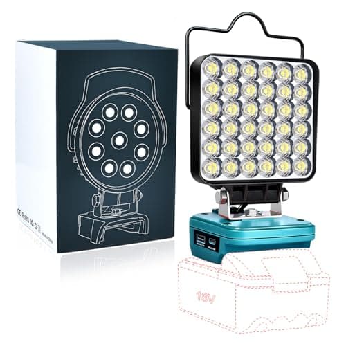 Lampe de travail améliorée pour batterie Makita 18 V, projecteur portable sans fil 72 W 6800 lm avec port de charge rapide USB et type C pour outils Makita, LED...