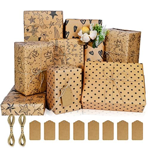 Wrapping Paper Set, Recycled Gift Wrapping Paper Birthday Gift Wrap Set, Eco Birthday Kraft Kit for present, Wrap for Girls Kids Men Boys Women...