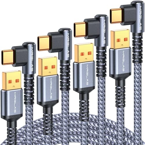 Câble USB C 3,2 A, paquet de 4 [plaqué or à 90 %] Câble de type C Charge rapide Câble USB A vers USB C à angle droit, MRGLAS [10+6,6+3,3+1,6FT] Nylon tressé pour...