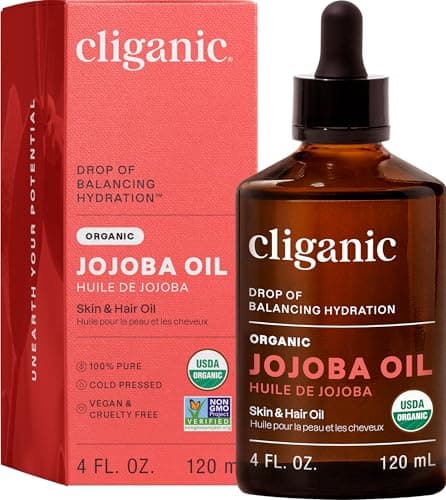 Huile de jojoba biologique Cliganic USDA, 100 % pure (grand format 120 ml) | Huile naturelle pressée à froid, non raffinée, sans hexane, pour cheveux, visage, ongles et cuticules |...