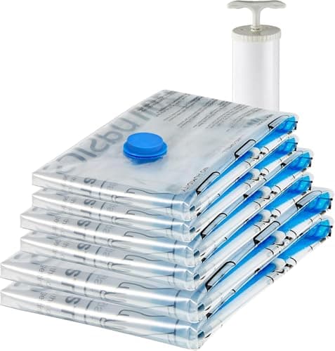 Amazon Basics Vacuum Compression Storage Bags with Hand Pump - 6-Pack (2 Jumbo, 2 Large, 2 Medium)