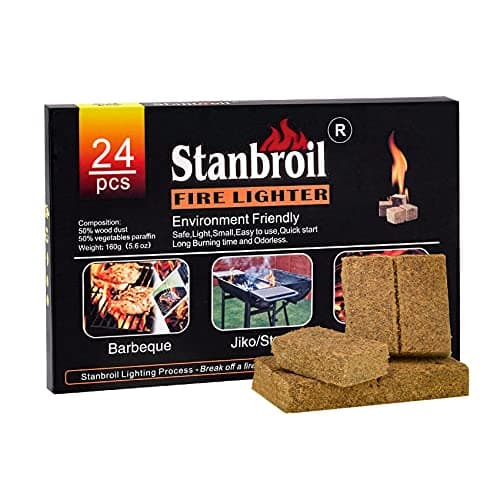 Stanbroil Lot de 24 allume-feu au charbon naturel, allumage ultra rapide, parfaits pour cheminée, feu de camp, poêle à bois, foyer