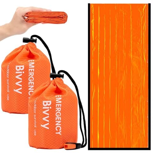 Emergency Sleeping Bag 84"x36", Waterproof Survival Emergency Blanket, Pocket Size Survival Blanket with Whistle, Windproof Outdoor Thermal Bivy...