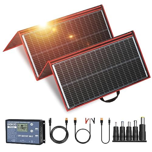 Kit de panneau solaire portable DOKIO 300W 18V (SEULEMENT 0,9 pouces d'épaisseur) Chargeur solaire pliable avec 2 sorties USB pour batteries 12v/Centrale électrique AGM LiFePo4 RV...