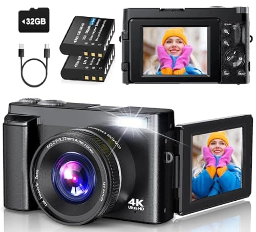 4K Digital Camera for Photography Autofocus, 2026 Latest 48MP Vlogging Camera for YouTube with SD Card, 2 Batteries, 3" 180°Flip Screen Compact...