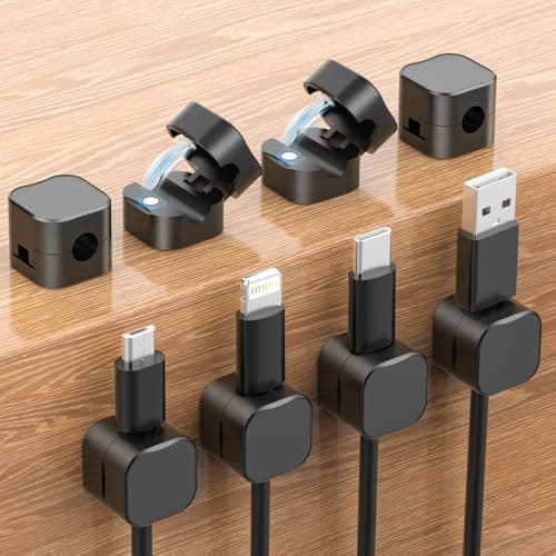 Ceecysaa Lot de 8 clips de support de câble magnétiques – Organiseur de cordon autocollant pour bureau, table de nuit, mur, maison, bureau, voiture (noir)