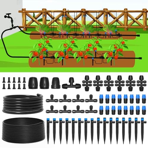 MIXC 230FT Drip Irrigation System, Easy to Setup Automatic Garden System with Anti-UV 1/4" & 1/2" Tubing - Water-Saving Adjustable Nozzles &...