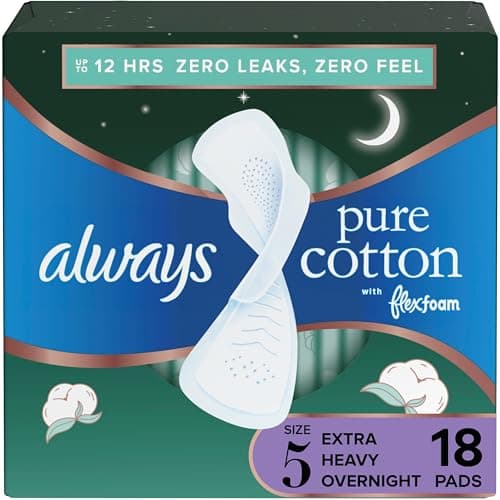 Tampons toujours purs en coton avec FlexFoam, taille 5, capacité d'absorption très lourde pendant la nuit, avec des ailes, fabriqués avec une couche supérieure en coton de qualité supérieure, fabriqués sans...