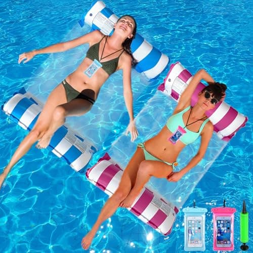 Paquet de 2 hamacs d'eau gonflables pour adultes - flotteurs d'eau 4 en 1 et flotteur de piscine avec pompe (selle, salon, hamac, dériveur) pour piscine, lac,...