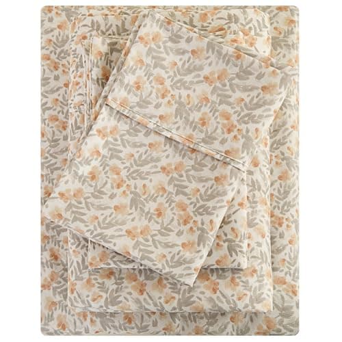 Ensemble de draps Viviland Floral Queen - Draps de lit 4 pièces vintage à motifs de fleurs orange clair - Draps en microfibre doux et respirants avec poche profonde,...