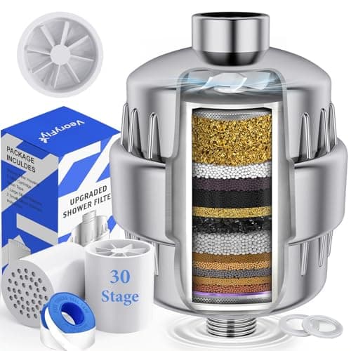 Veoryfly 30 Stage Shower Filter with Vitamin C for Hard Water, High Output Showerhead Filter with 2 Replaceable Cartridges, Shower Water Filter for...
