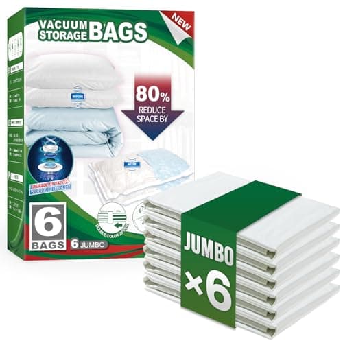TAILI Grands sacs de rangement sous vide pour couettes et couvertures, literie, 40 x 31 pouces, sacs peu encombrants pour vêtements, oreillers, lot de 6