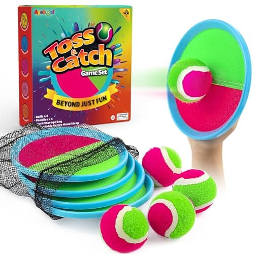 Ayeboovi Jouets pour enfants Ensemble de balles à lancer et à attraper Jeux de plein air Jouets pour 3 4 5 6 ans et plus Garçons Filles Jeu de lancer et d'attraper Se...